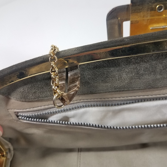 Vintage Dark Moss Green Suede Brown Snakeskin Purse - Picture 8 of 10